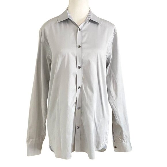 NWOT TED BAKER MEN'S PLANCUF SLIM-FIT MODERN SINGLE CUFF SHIRT IN LIGHT GREY - M - Picture 1 of 8